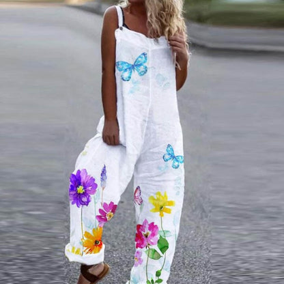 Summer Casual Floral Print Loose Jumpsuits