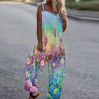 Summer Casual Floral Print Loose Jumpsuits