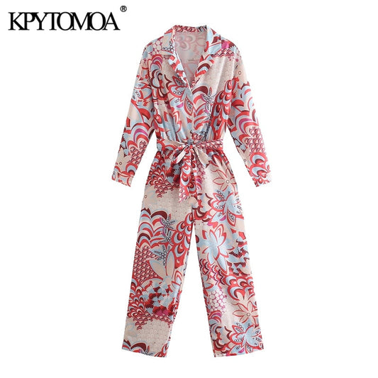 Women Chic Fashion With Sashes Totem Print Jumpsuits