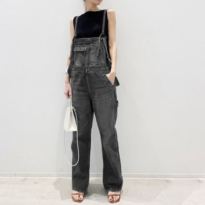 Plain Denim One Piece Casual Pockets Summer Fall Korean Style Jumpsuit