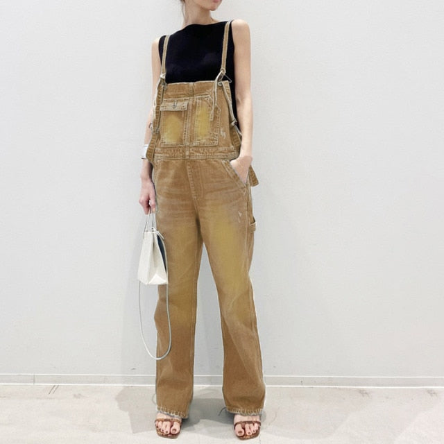 Plain Denim One Piece Casual Pockets Summer Fall Korean Style Jumpsuit