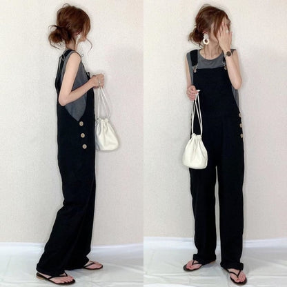 Plain Denim One Piece Casual Pockets Summer Fall Korean Style Jumpsuit