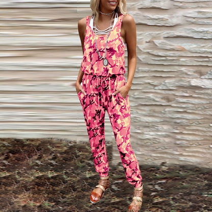 Round Neck Sleeveless Printed Jumpsuit