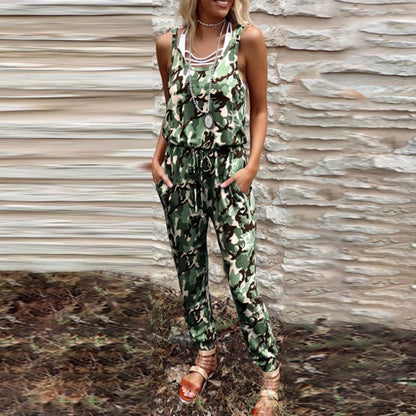 Round Neck Sleeveless Printed Jumpsuit