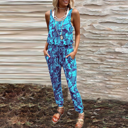 Round Neck Sleeveless Printed Jumpsuit