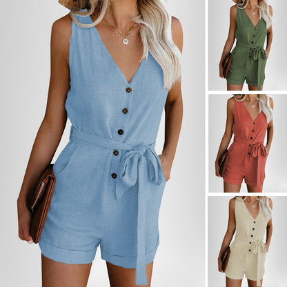 Off Shoulder Belted Tunic Sleeveless Playsuit