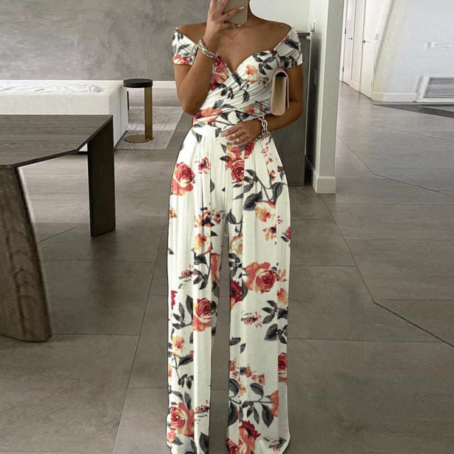 Elegant Office Lady Off Shoulder Wide Leg Jumpsuit