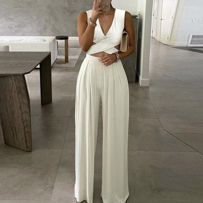 Elegant Office Lady Off Shoulder Wide Leg Jumpsuit