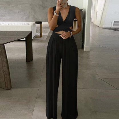 Elegant Office Lady Off Shoulder Wide Leg Jumpsuit