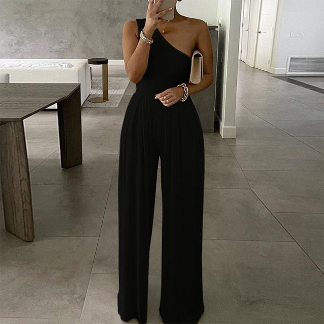 Elegant Office Lady Off Shoulder Wide Leg Jumpsuit