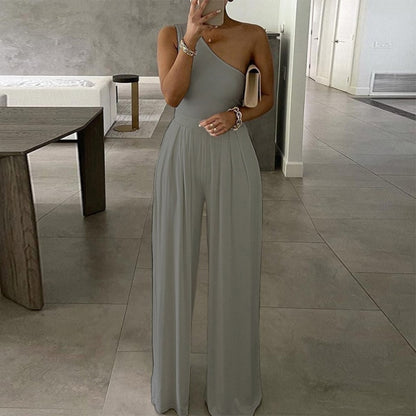 Elegant Office Lady Off Shoulder Wide Leg Jumpsuit