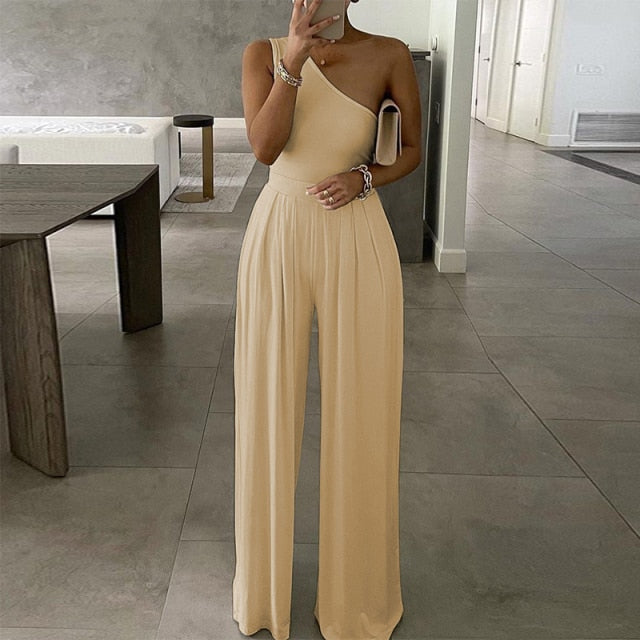 Elegant Office Lady Off Shoulder Wide Leg Jumpsuit