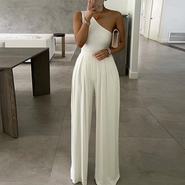 Elegant Office Lady Off Shoulder Wide Leg Jumpsuit