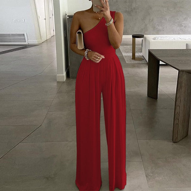 Elegant Office Lady Off Shoulder Wide Leg Jumpsuit