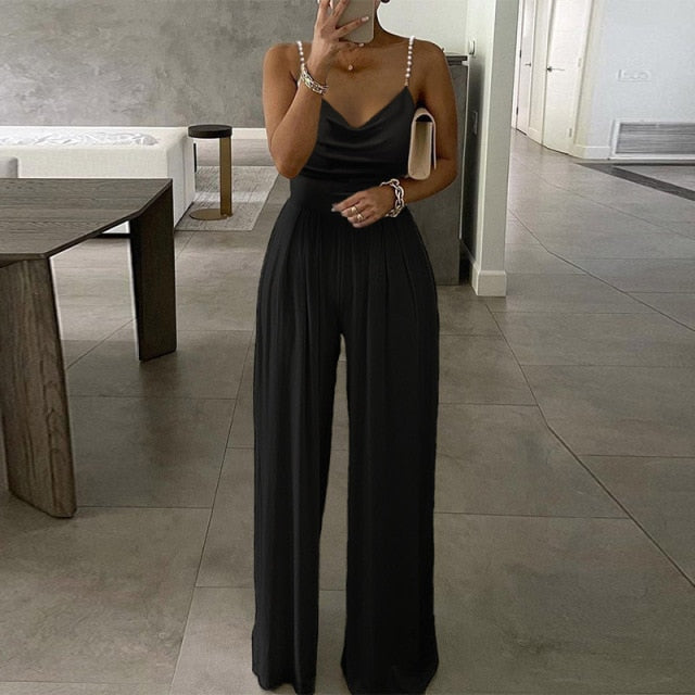 Elegant Office Lady Off Shoulder Wide Leg Jumpsuit