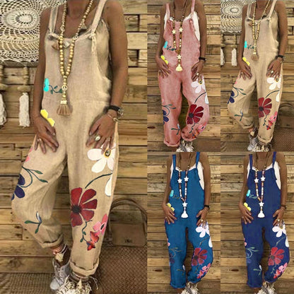 Casual Loose Flower Print Baggy Jumpsuit