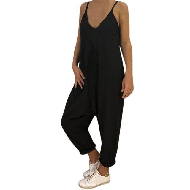 Women Casual Loose Vintage Boho Beach Jumpsuit