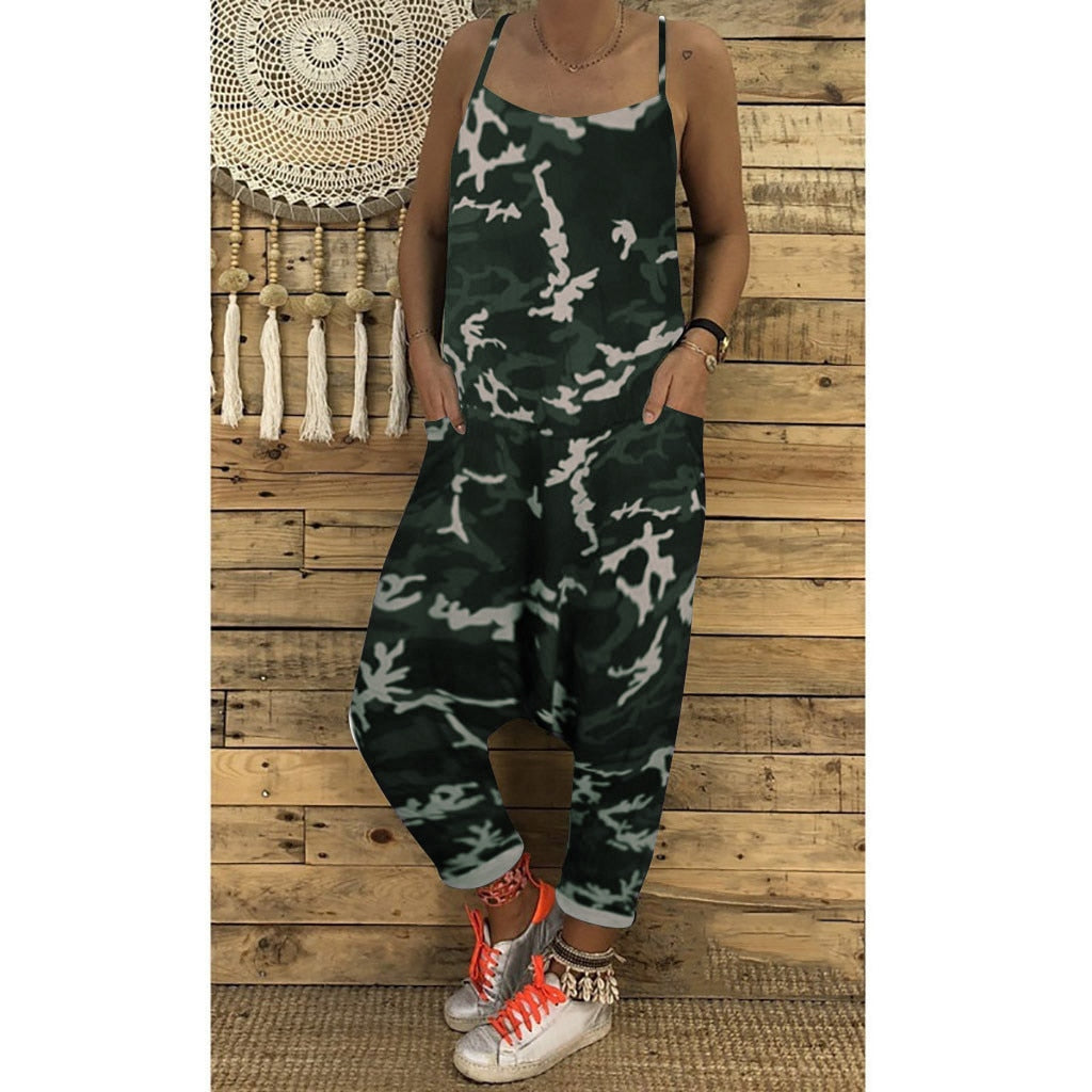 Casual Loose Camouflage Printed Drop-crotch Playsuits