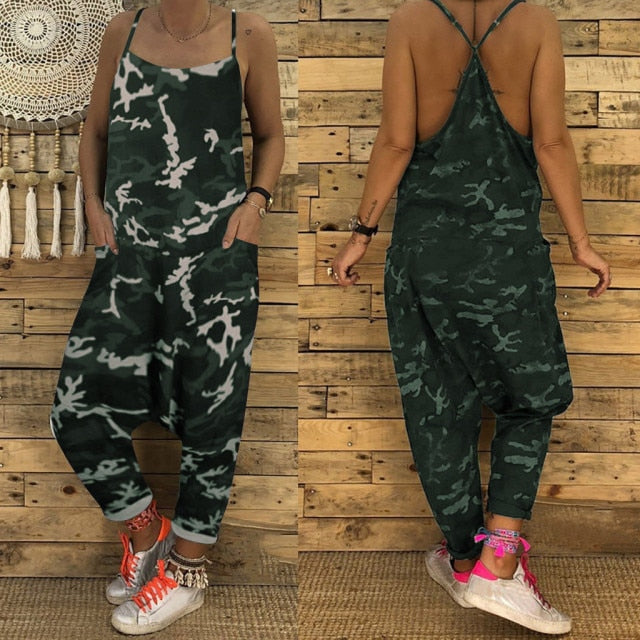 Casual Loose Camouflage Printed Drop-crotch Playsuits