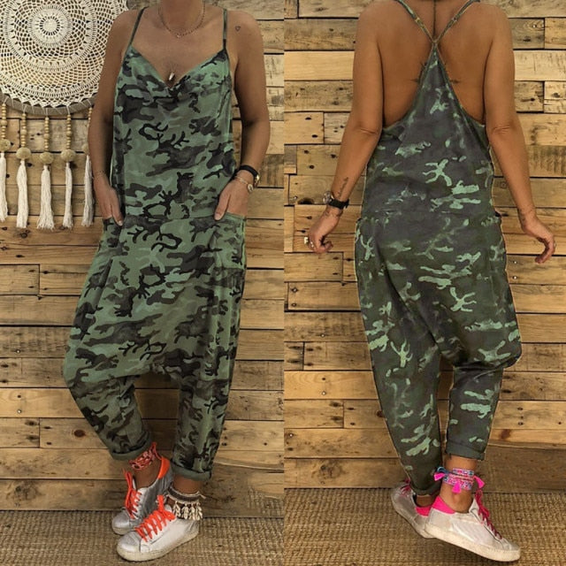 Casual Loose Camouflage Printed Drop-crotch Playsuits