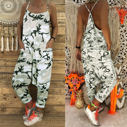 Casual Loose Camouflage Printed Drop-crotch Playsuits