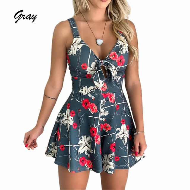 Casual Loose Women Fashion Print Strap Playsuits