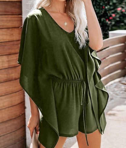 Women V-neck Sleeve Female High Waist Jumpsuit