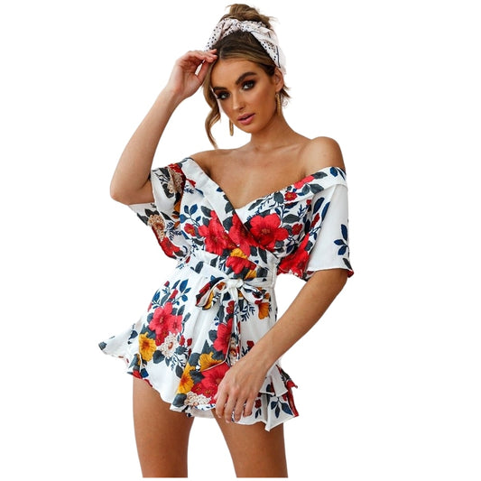 Women's Floral One-neck Ruffle Jumpsuit