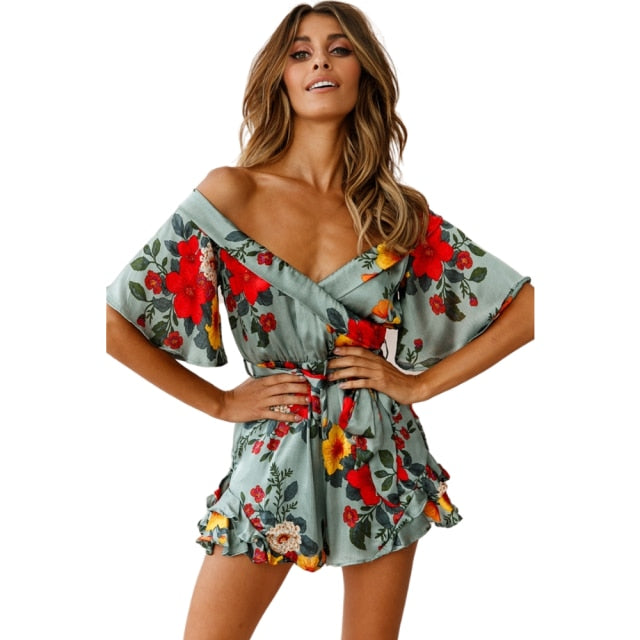 Women's Floral One-neck Ruffle Jumpsuit