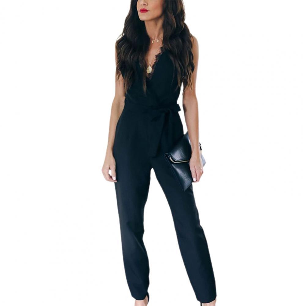 elegant high quality best-selling lace pocket joker plover jumpsuit