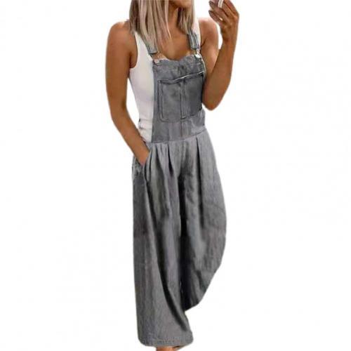 Women Solid Color Denim Jumpsuit