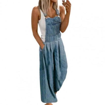 Women Solid Color Denim Jumpsuit