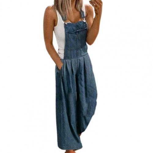 Women Solid Color Denim Jumpsuit