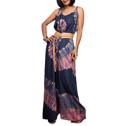 U-shaped Collar Sleeveless Tie-dyed Printed Jumpsuit