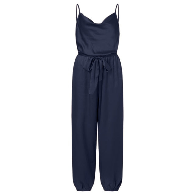 Summer Polka Belted Overalls Casual Solid Sleeveless Playsuit