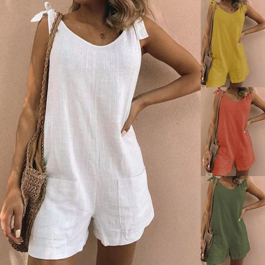 Stylish Round Neck Wide Leg Pockets Playsuit