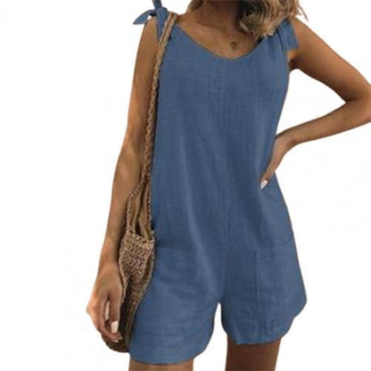 Stylish Round Neck Wide Leg Pockets Playsuit