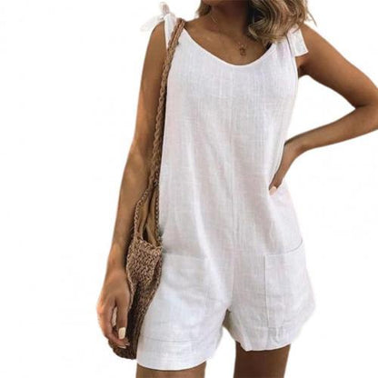 Stylish Round Neck Wide Leg Pockets Playsuit