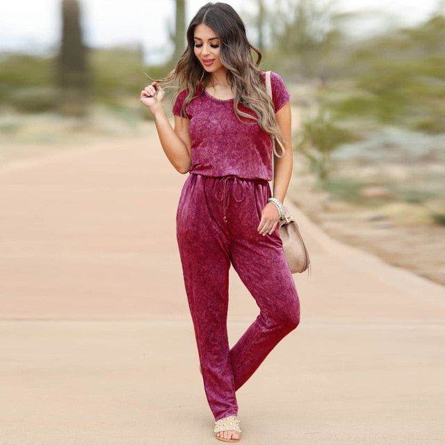 Women O-Neck Short Sleeve Jumpsuits