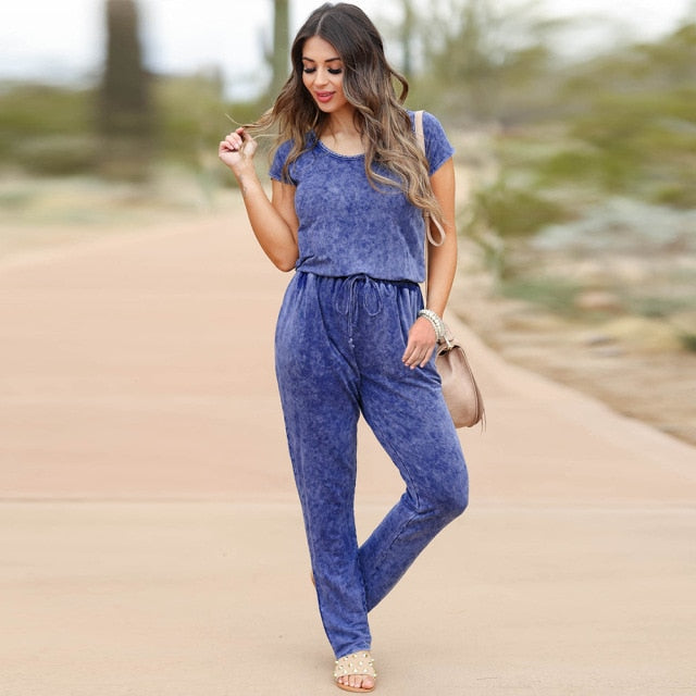 Women O-Neck Short Sleeve Jumpsuits