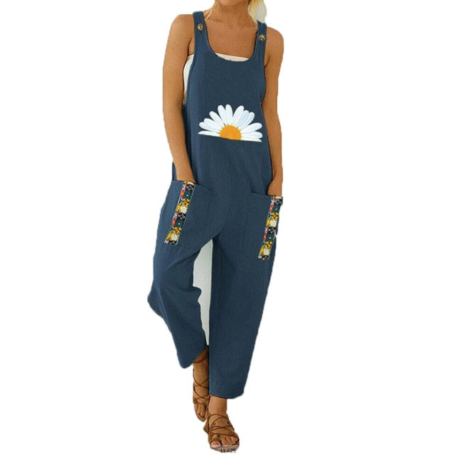 daisy fish printed patchwork jumpsuit