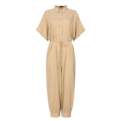 Women Lapel High Waist Jumpsuit