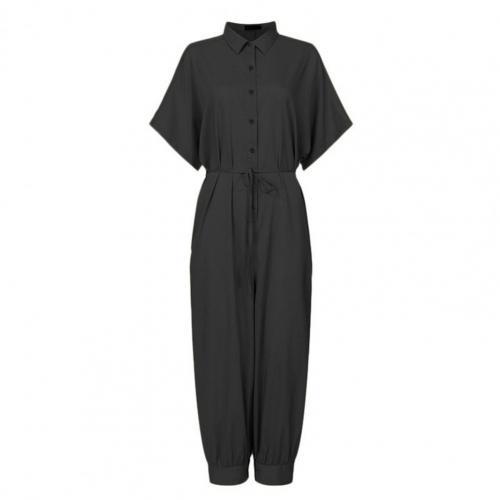 Women Lapel High Waist Jumpsuit