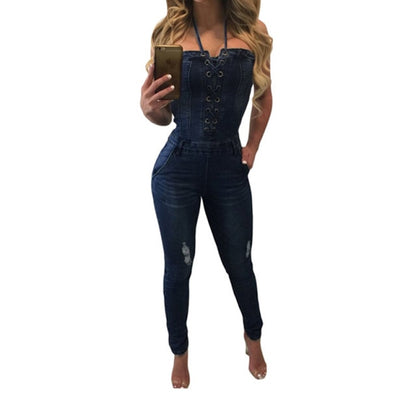 Women Slim Elegant Denim Playsuit