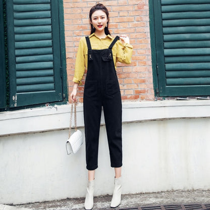 elegant  Ladies  Denim Jeans Overall Solid Loose black Jumpsuit