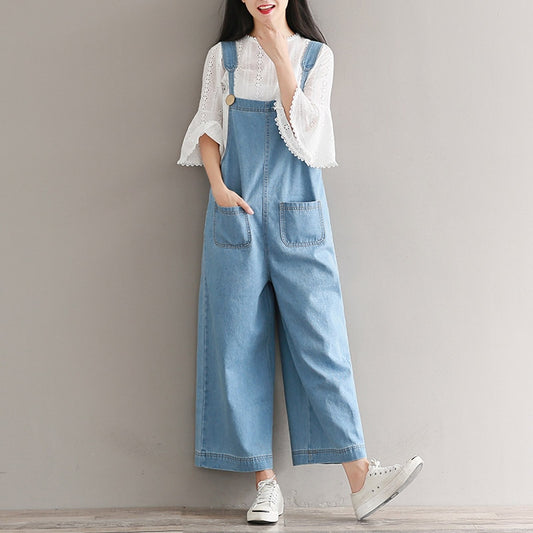 Women  Jeans Ankle-Length Wide Leg Pant Jumpsuit Overalls Large Size