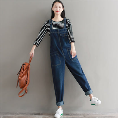 Women Loose Jeans Denim Jumpsuit