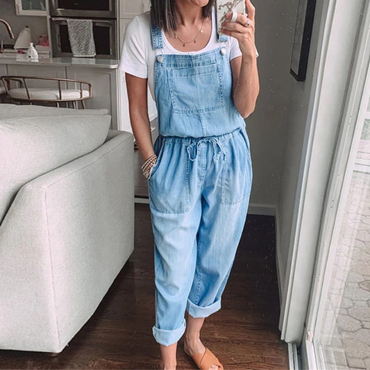 Sleeveless Denim High Waisted Wide Playsuits