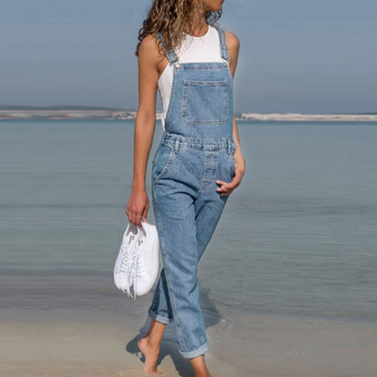 Women Baggy Denim Jeans Solid Loose Causal Jumpsuit