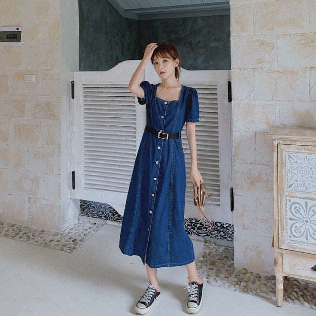 Women Short Sleeve Square Collar Belt Wide Leg Jumpsuit